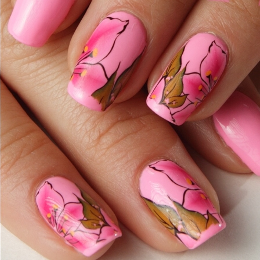 PINK FLORAL TIP- NAIL ART WATER DECAL BLUE44